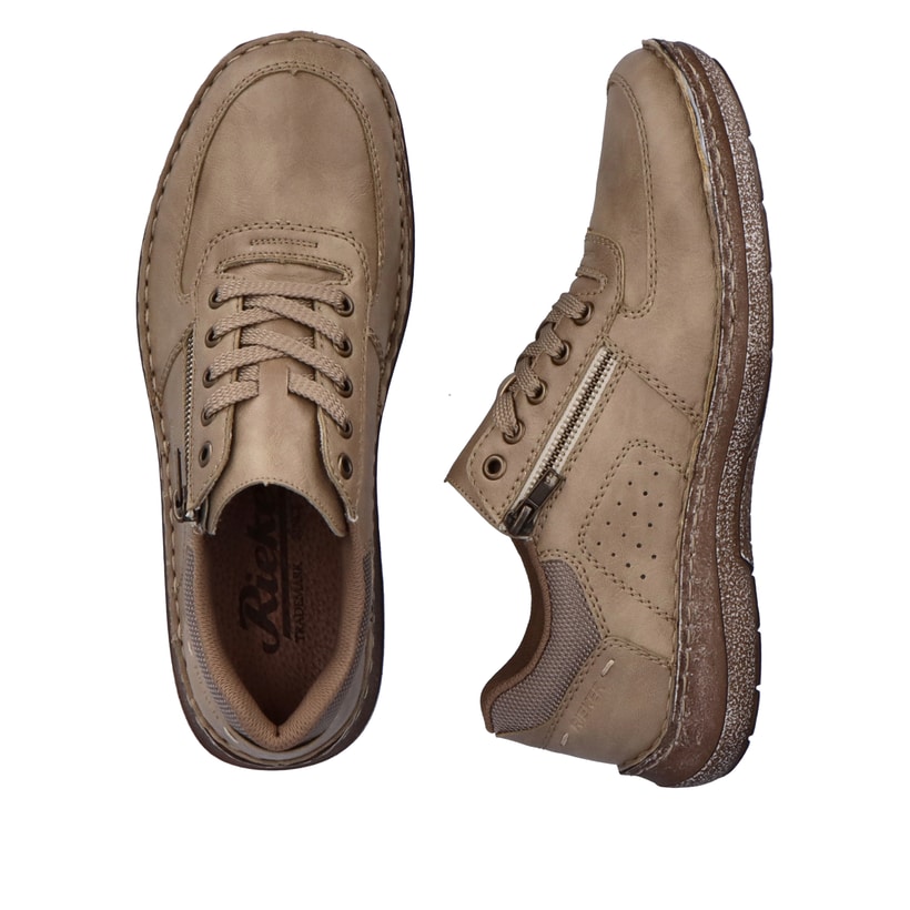 Beige Rieker Herren Schnürschuhe 03010-64 mit Reißverschluss sowie Extraweite H. Schuh von oben, liegend.