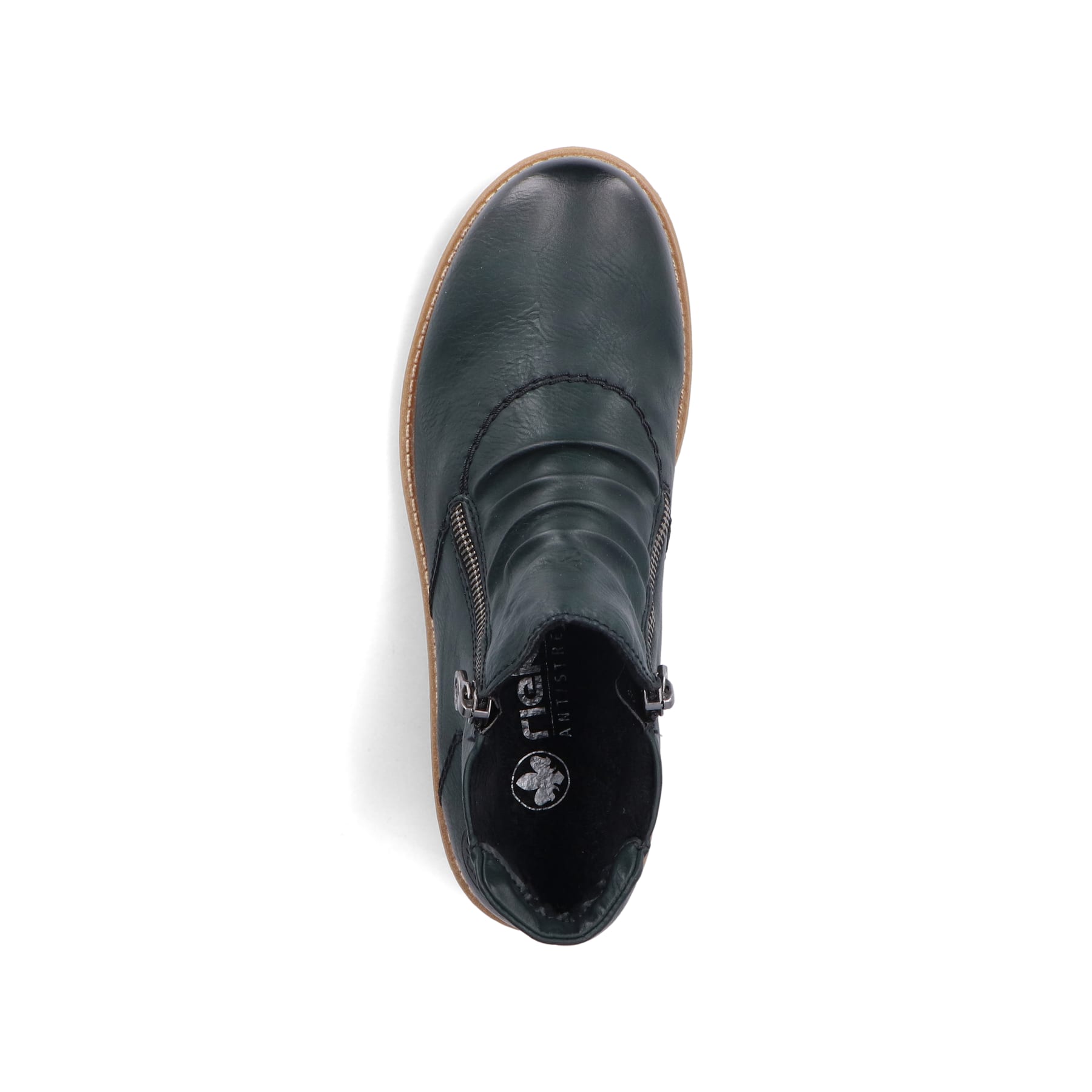Fuchsbraune Rieker Damen Kurzstiefel 73551-24 mit einer robusten Profilsohle. Schuh Innenseite