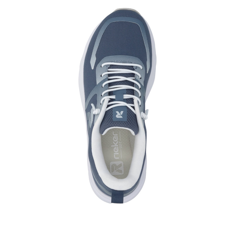 Baskets basses Rieker bleues pour femme W3504-12 avec lacets. Chaussure vue de dessus.