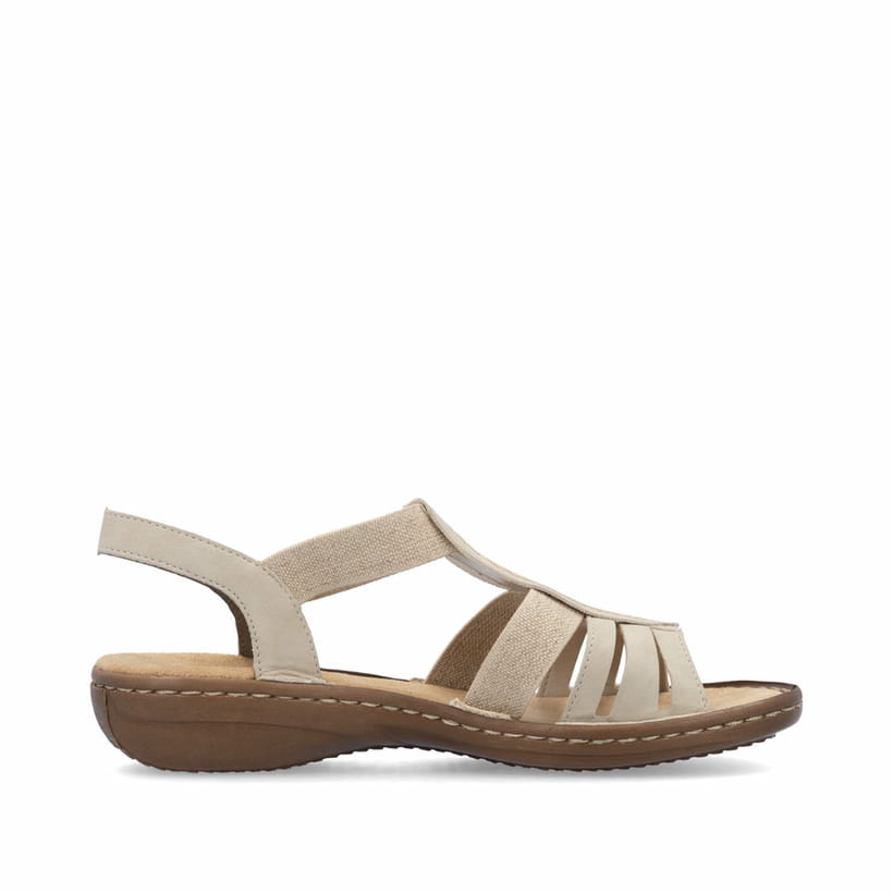 Beige Rieker Damen Riemchensandalen 608C0-62 mit Strasssteinen sowie Gummizug. Schuh Innenseite.