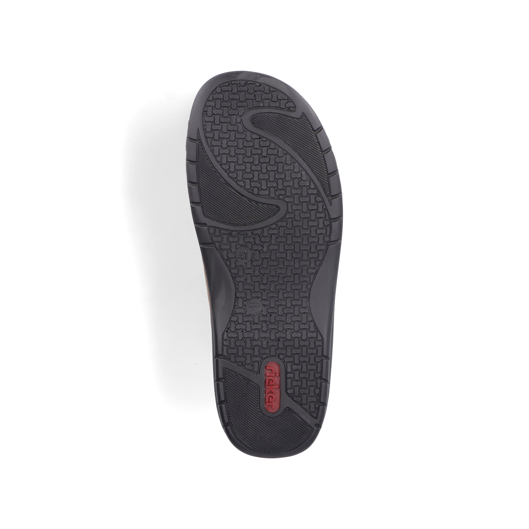 Champagnerfarbene Rieker Herren Pantoletten 25594-25 mit einem Klettverschluss. Schuh Laufsohle.