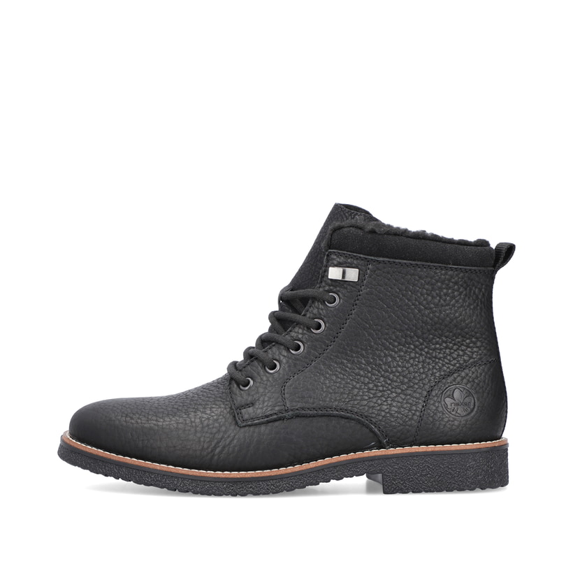 
Graphitschwarze Rieker Herren Schnürstiefel 33670-00 mit Schnürung und Reißverschluss. Schuh Außenseite