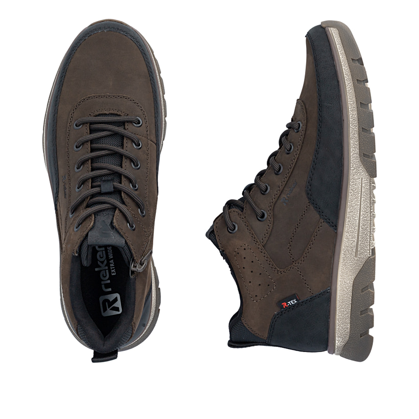 Schwarz-dunkelbraune Rieker Herren Sneaker High B9303-25 aus Rauleder. Schuh von oben, liegend.