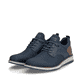 Mocassins Rieker bleus pour homme 14750-14 avec bande élastique. Chaussures inclinées sur le côté.