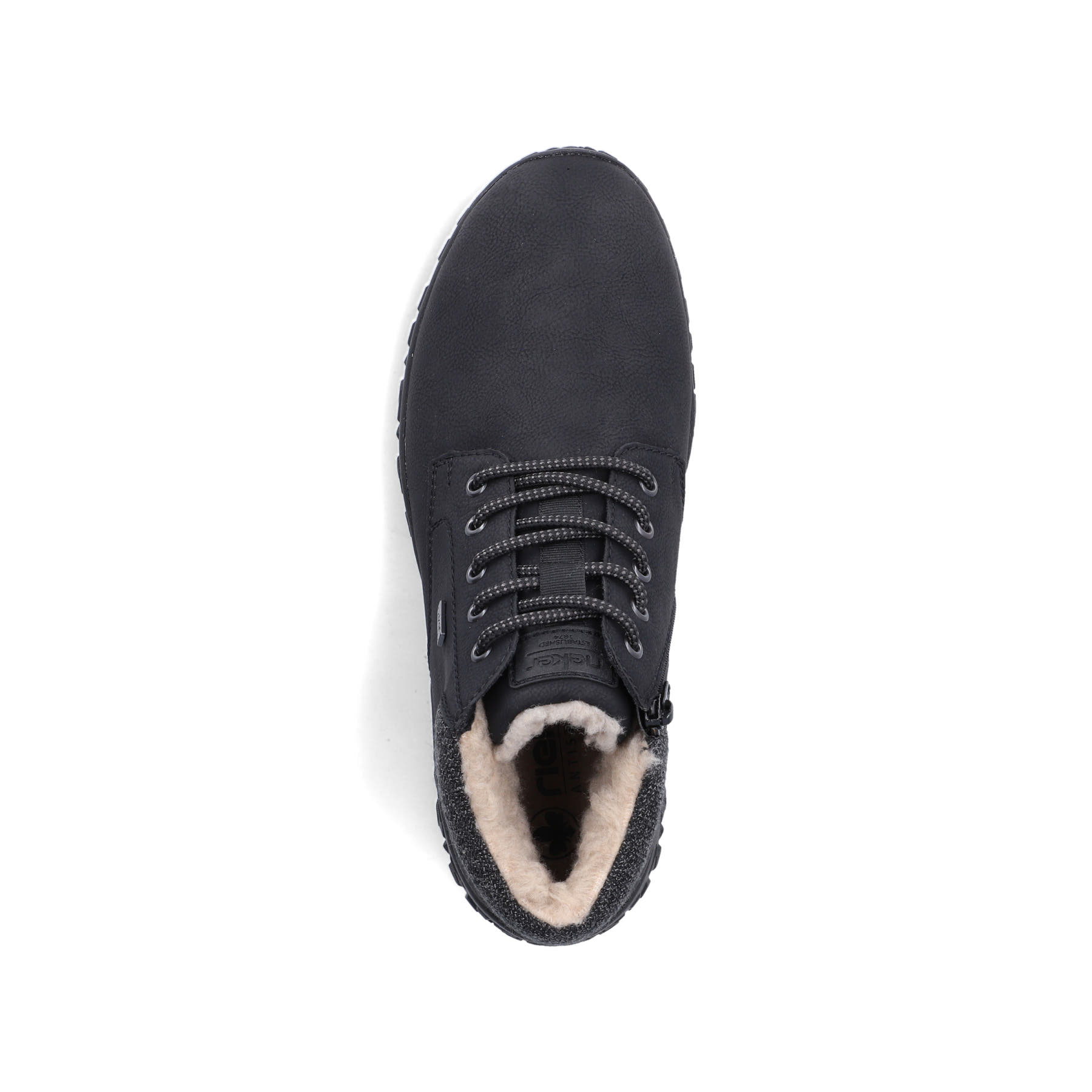 Schwarze Rieker Herren Schnürstiefel 08130-01 mit wasserabweisender TEX-Membran. Schuh von oben.