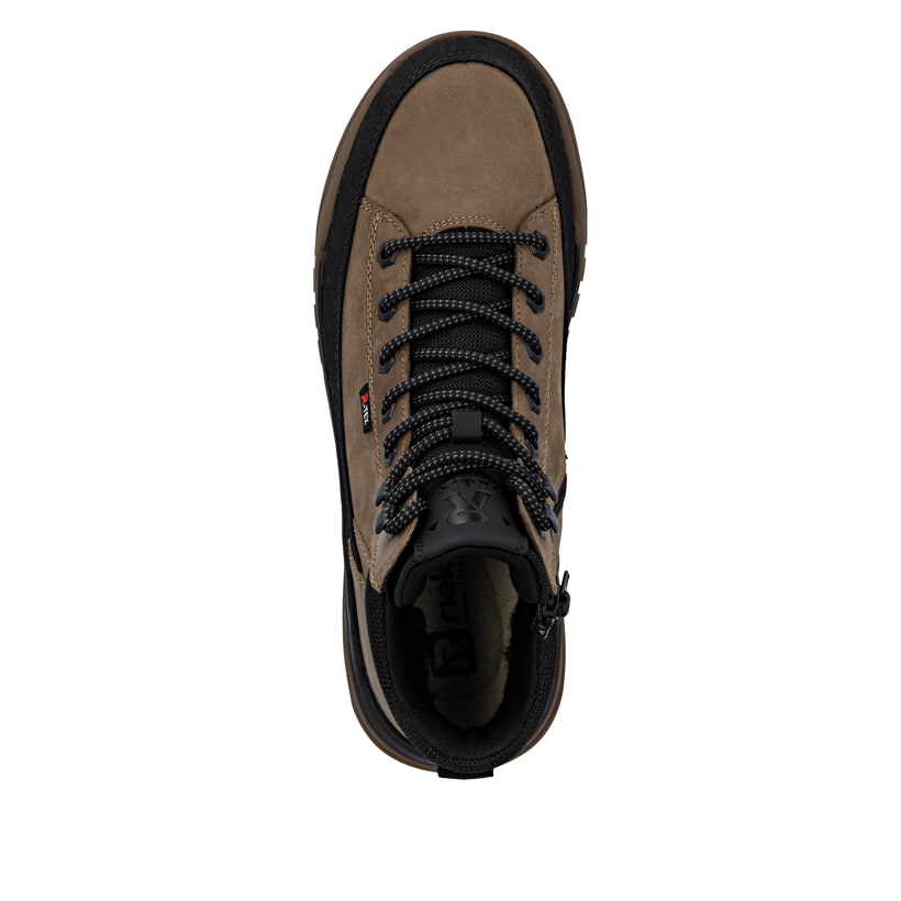 Braune Rieker Herren Schnürstiefel U1571-20 mit wasserabweisender TEX-Membran. Schuh von oben.