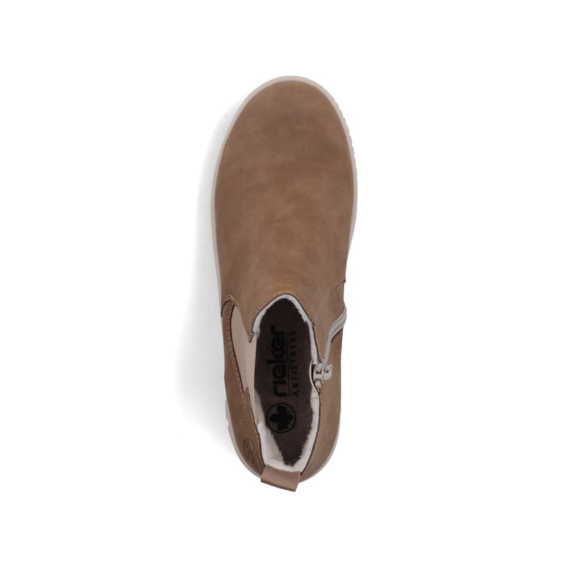 Braune Rieker Damen Chelsea Boots Y6151-24 mit einem Reißverschluss. Schuh von oben.