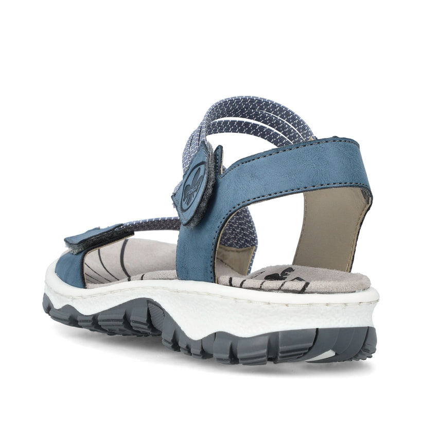 Blaue Rieker Damen Trekkingsandalen 68871-14 mit einem Klettverschluss. Schuh von hinten.