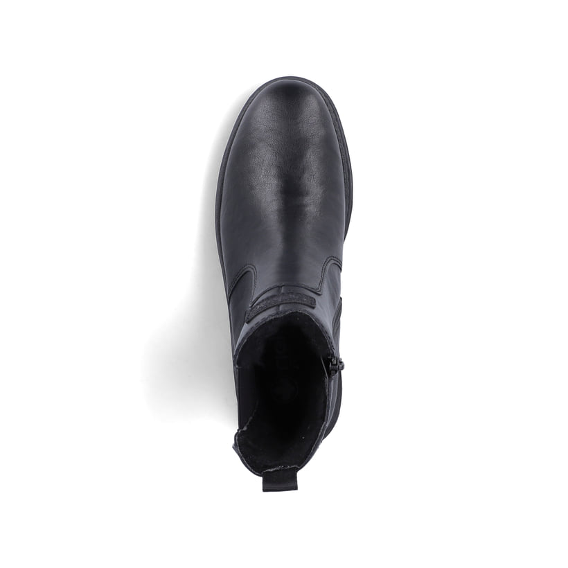 Schwarze Rieker Damen Chelsea Boots Z9460-00 mit wasserabweisender TEX-Membran. Schuh von oben.