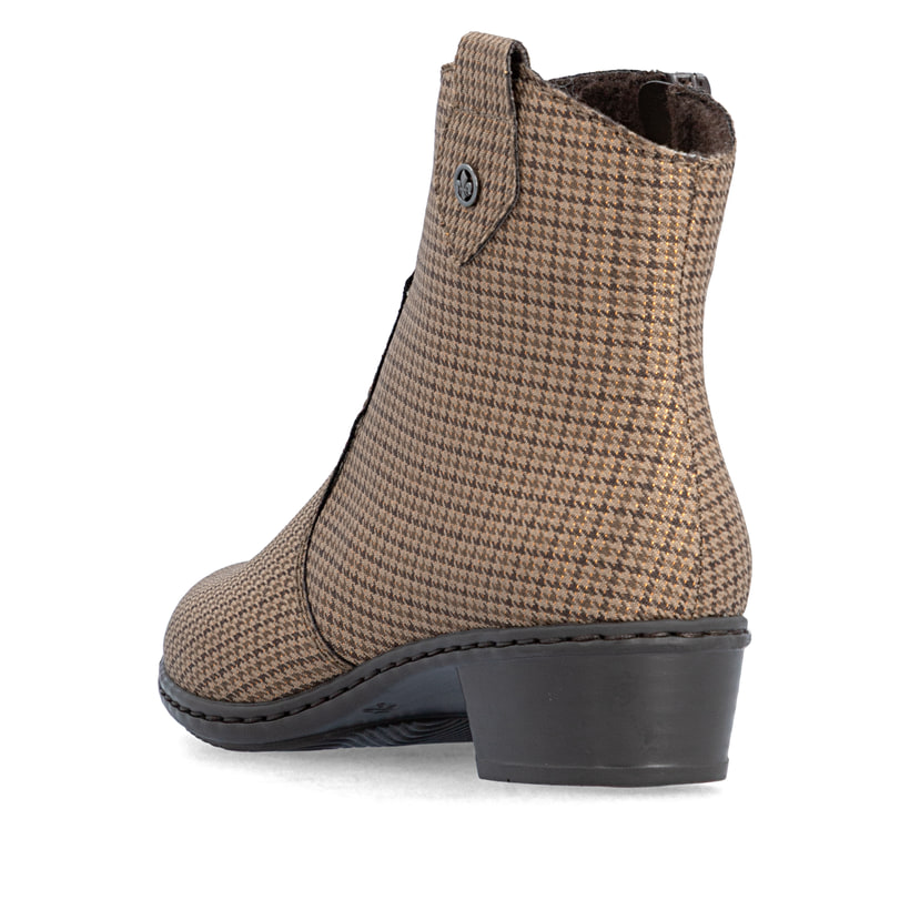 Beige Rieker Damen Stiefeletten Y0762-64 mit einem Reißverschluss. Schuh von hinten.