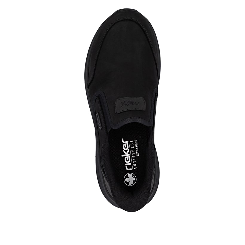 Mocassins Rieker noirs pour homme 06052-00 en cuir suédé. Semelle extérieure de la chaussure.