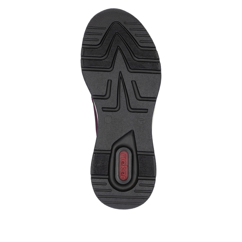 Dunkelrote Rieker Damen Slipper M0059-30 mit easy Hineinschlüpf-Möglichkeit. Schuh Laufsohle.