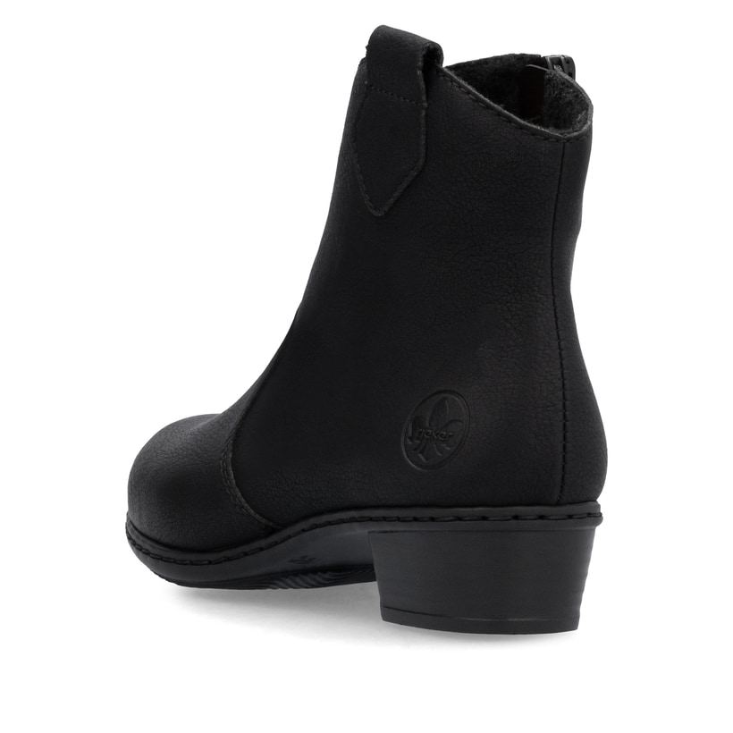 Nachtschwarze Rieker Damen Stiefeletten Y0762-00 mit einem Reißverschluss. Schuh von oben.