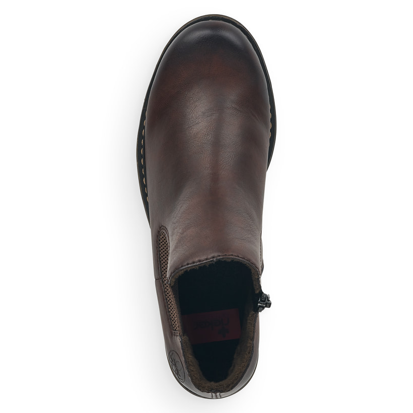 Espressobraune Rieker Damen Chelsea Boots Z4994-26 mit Reißverschluss. Schuh von oben