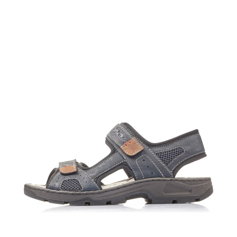 Ozeanblaue Rieker Herren Trekkingsandalen 26156-15 mit einem Klettverschluss. Schuh Außenseite.
