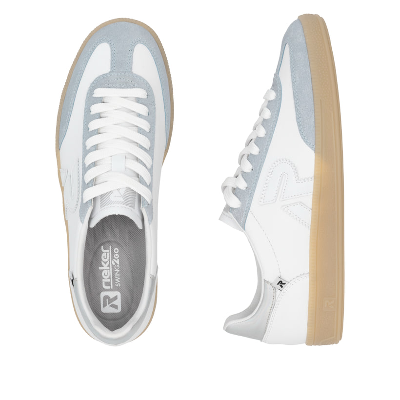 Weiße Rieker Damen Sneaker Low W2200-84 mit einer Schnürung. Schuh von oben, liegend.