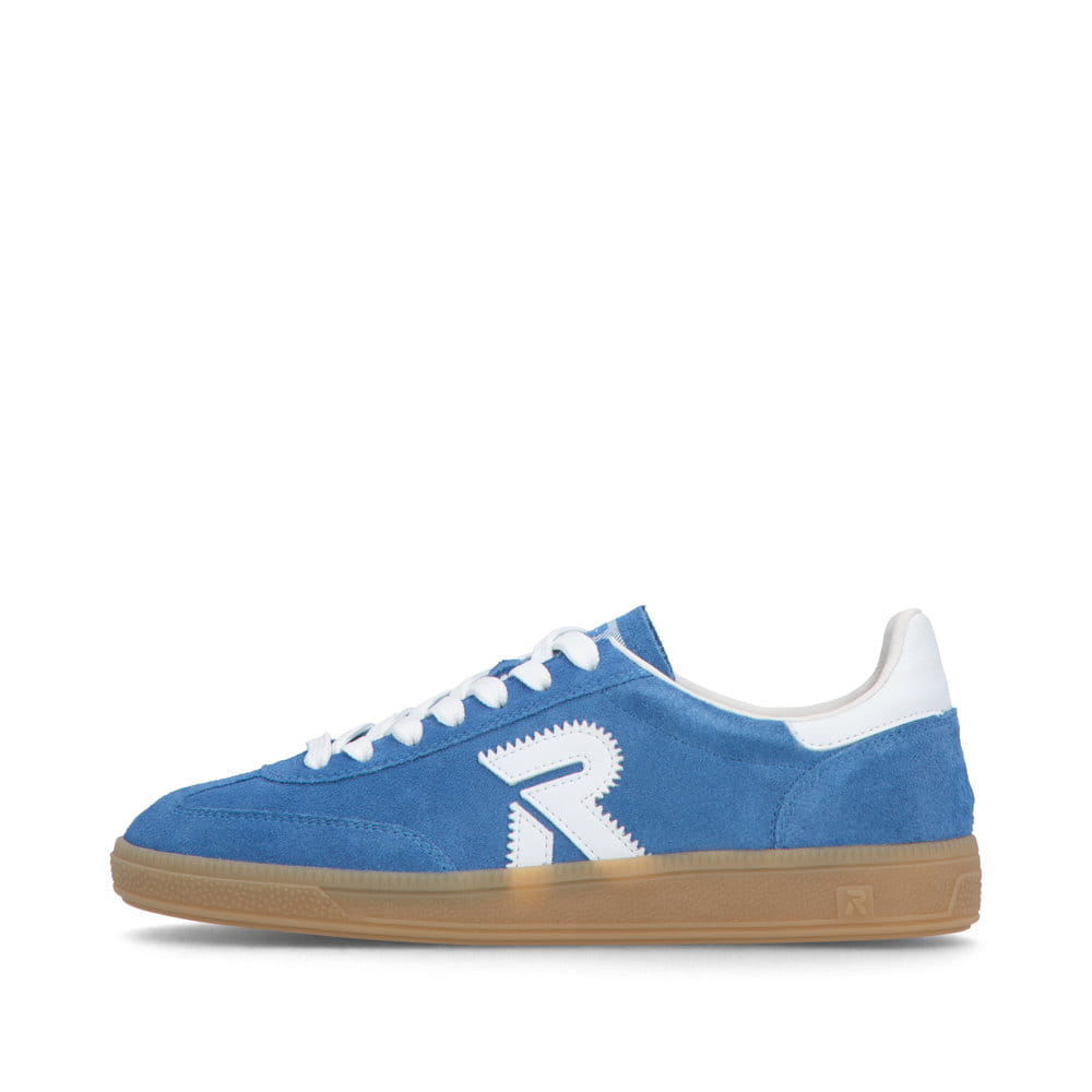 Baskets basses Rieker bleues pour homme U2200-12 avec lacets. Côté extérieur de la chaussure.