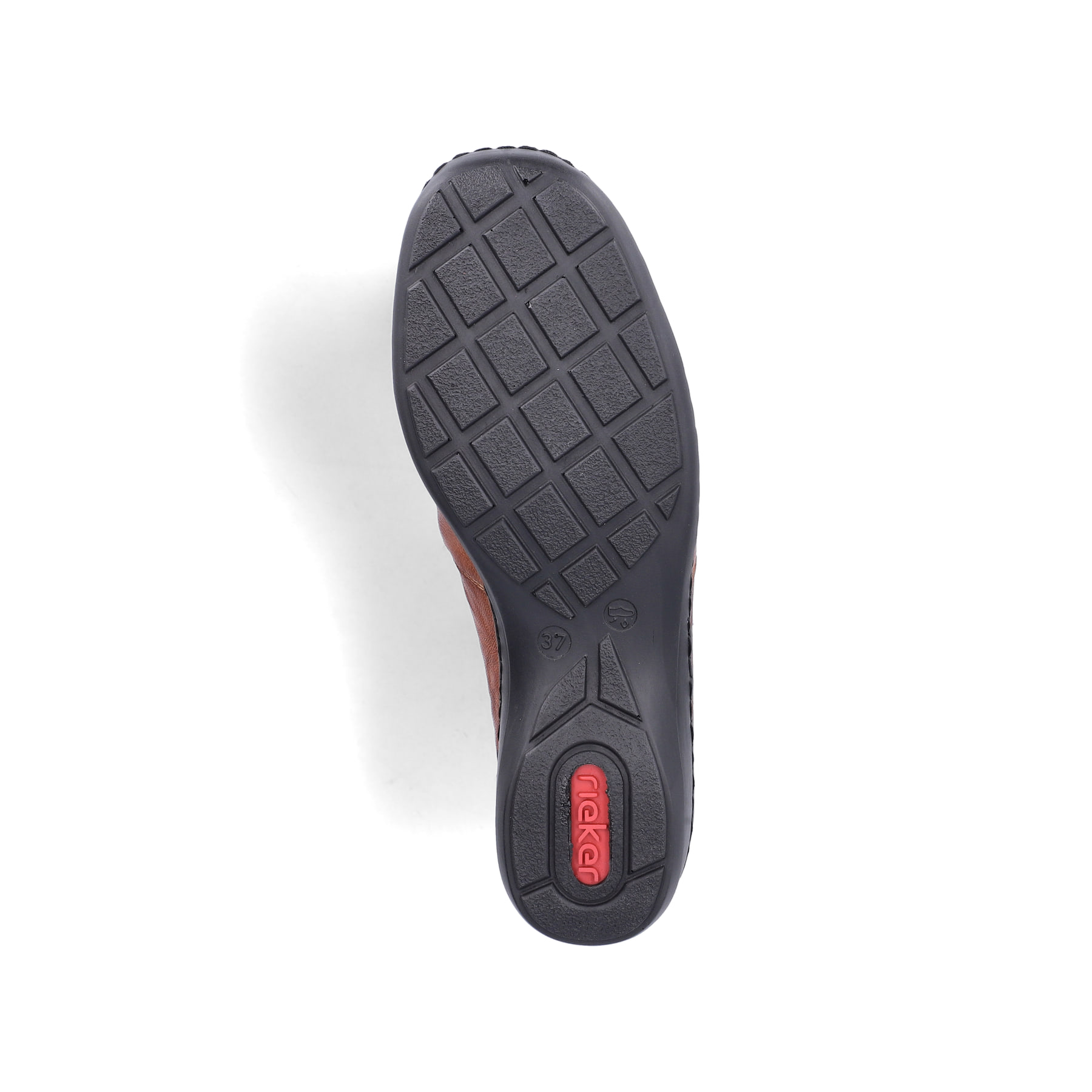 Braune Rieker Damen Kurzstiefel 58388-23 aus Glattleder mit dekorativer Blume. Schuh Laufsohle.