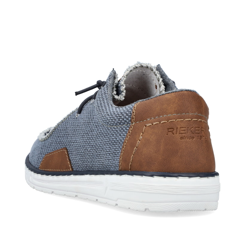 Blaue Rieker Herren Slipper 08600-12 mit einem Gummizug sowie Extraweite H. Schuh von hinten.