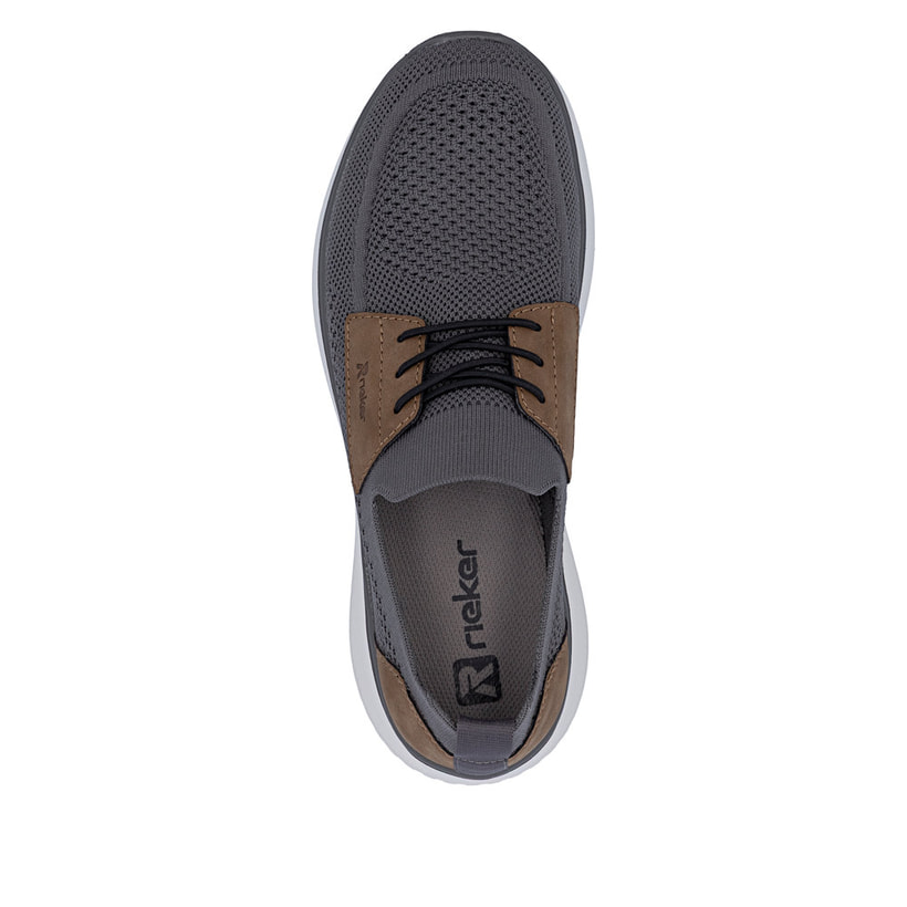 Graue Rieker Herren Slipper B9656-45 mit einem Gummizug sowie der Komfortweite G. Schuh von oben.