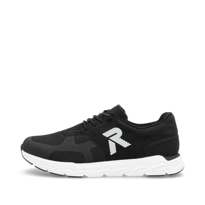 Schwarze Rieker Herren Sneaker Low 09100-01 mit einer Gummischnürung. Schuh Außenseite.
