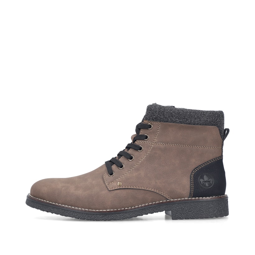 Braune Rieker Herren Schnürstiefel 33640-24 mit einem Reißverschluss. Schuh Außenseite.