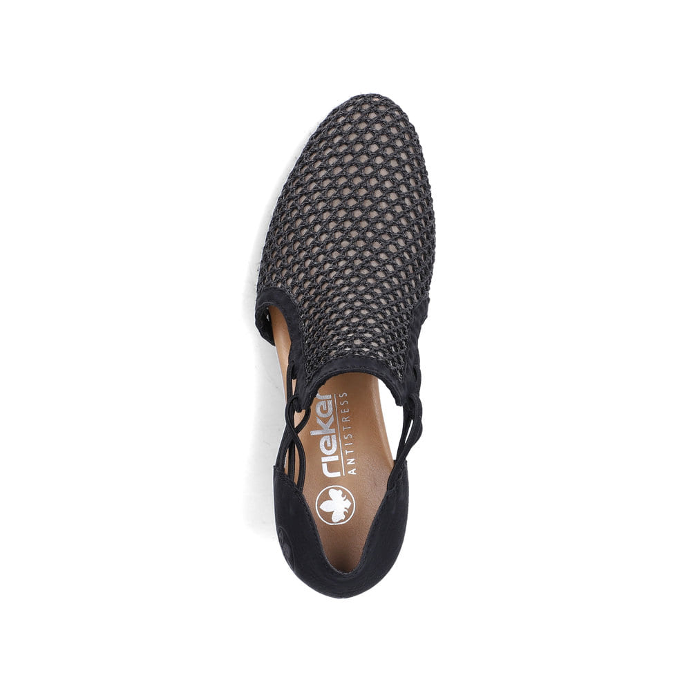 Escarpins Rieker noirs pour femme 41052-00 avec bande élastique. Chaussure vue de dessus.