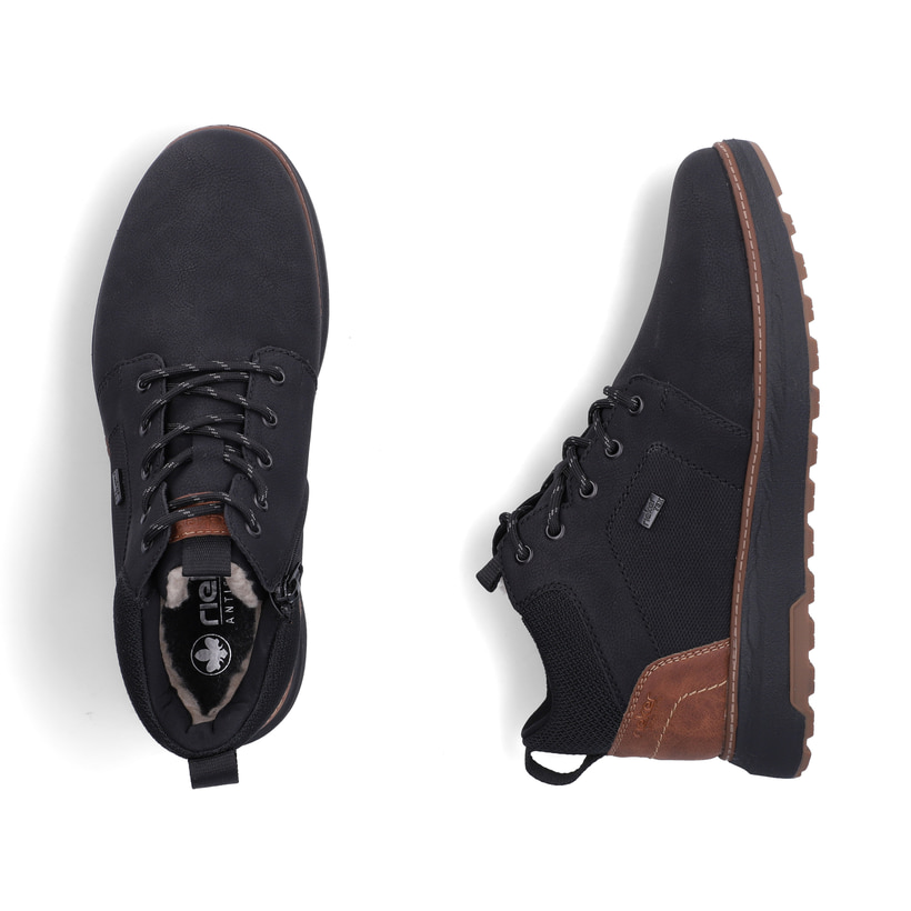 Schwarze Rieker Herren Sneaker High B5530-00 mit wasserabweisender TEX-Membran. Schuh von oben, liegend.