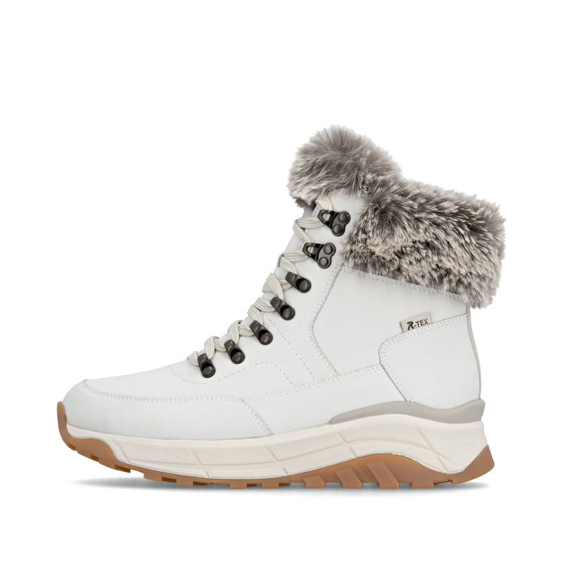 Weiße Rieker Damen Schnürstiefel W0063-80 mit wasserabweisender TEX-Membran. Schuh Außenseite.