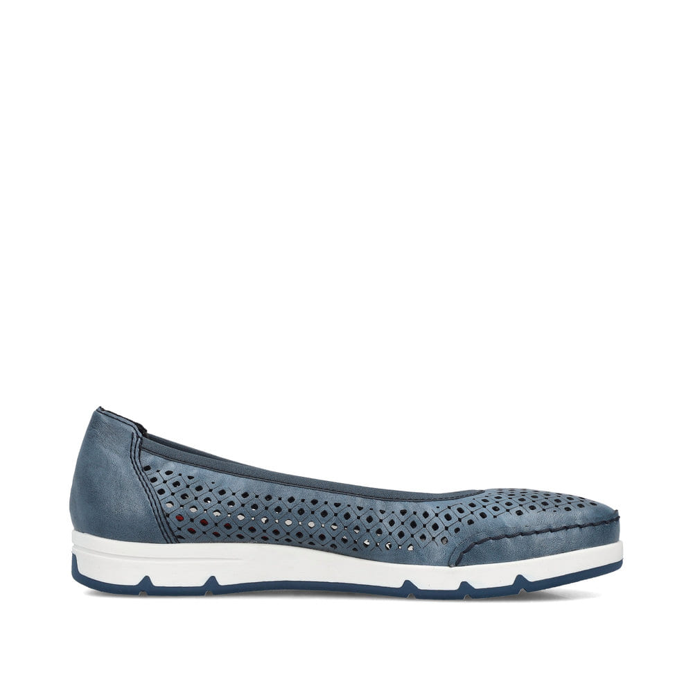 Ballerines Rieker bleues pour femme L3065-14 en optique Ã  trous. Intérieur de la chaussure.