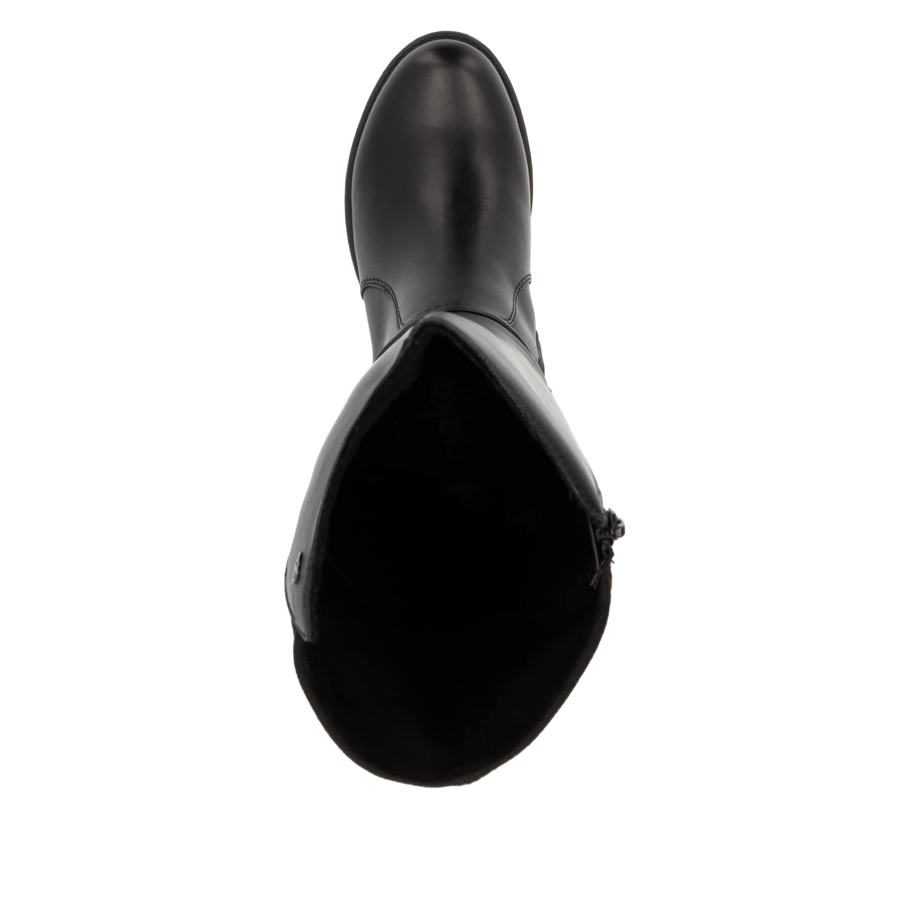Schwarze Rieker Damen Hochschaftstiefel Z9564-00 aus Glattleder. Schuh von oben.