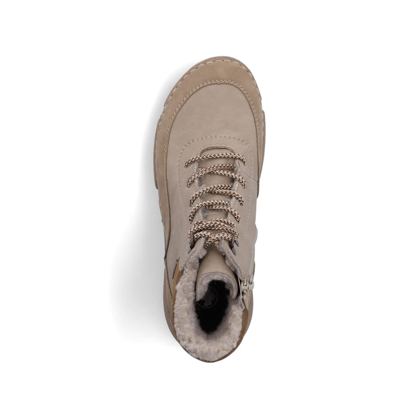 Beige Rieker Damen Schnürstiefel 45956-64 mit wasserabweisender TEX-Membran. Schuh von oben.