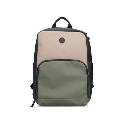 Rieker Rucksack H1655-90 in Schwarz, Beige und Khaki mit mattem Finish und Handyfach. Vorderseite.