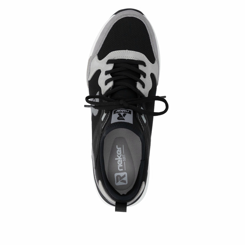 Mocassins Rieker noirs pour homme U1405-00 avec bande élastique. Chaussure vue de dessus.