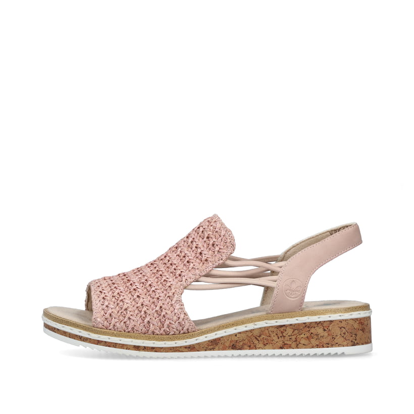 Rosane Rieker Keilsandaletten V3641-31 mit Gummizug sowie einer leichten Sohle. Schuh Außenseite.