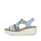 Mehrfarbige Rieker Keilsandaletten 69172-91 mit einem Gummizug. Schuh Außenseite.