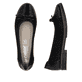Schwarze Rieker Ballerinas 45358-00 mit dekorativer Schleife. Schuh von oben, liegend.