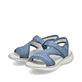 Blaue Rieker Damen Trekkingsandalen V2166-10 mit einem Klettverschluss. Schuhpaar seitlich schräg.