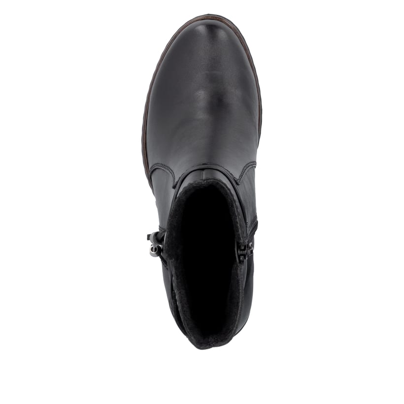Bottines Rieker noires pour femme Y2567-00 avec corde Ã  la mode. Semelle extérieure de la chaussure.