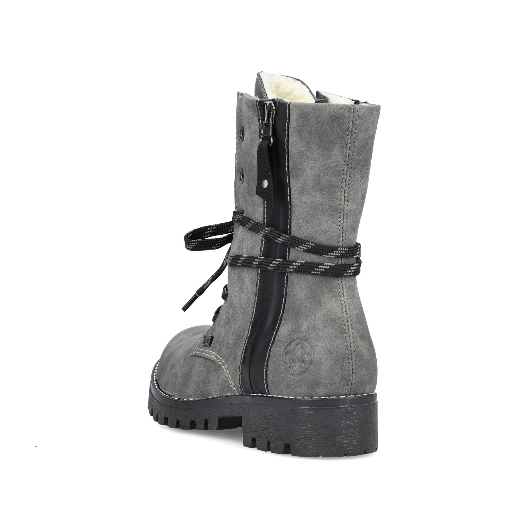 
Mondgraue Rieker Damen Schnürstiefel 785K0-45 mit Schnürung und Reißverschluss. Schuh von hinten