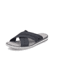 Stahlschwarze Rieker Herren Pantoletten 21560-00 mit der Komfortweite G. Schuh seitlich schräg.