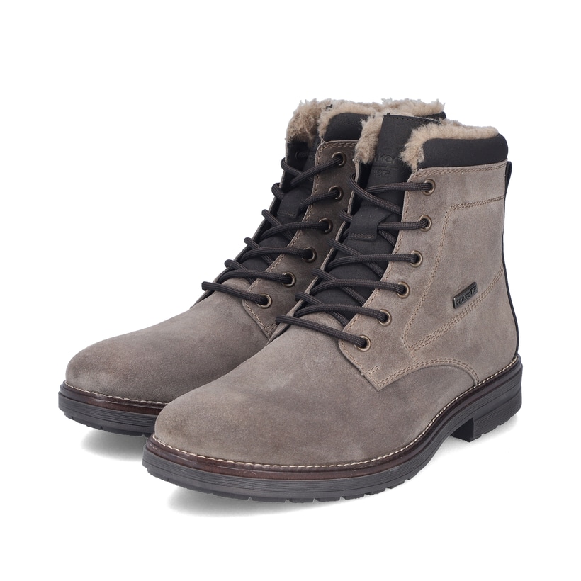 Graue Rieker Herren Schnürstiefel 33420-64 aus Rauleder. Schuhpaar seitlich schräg.