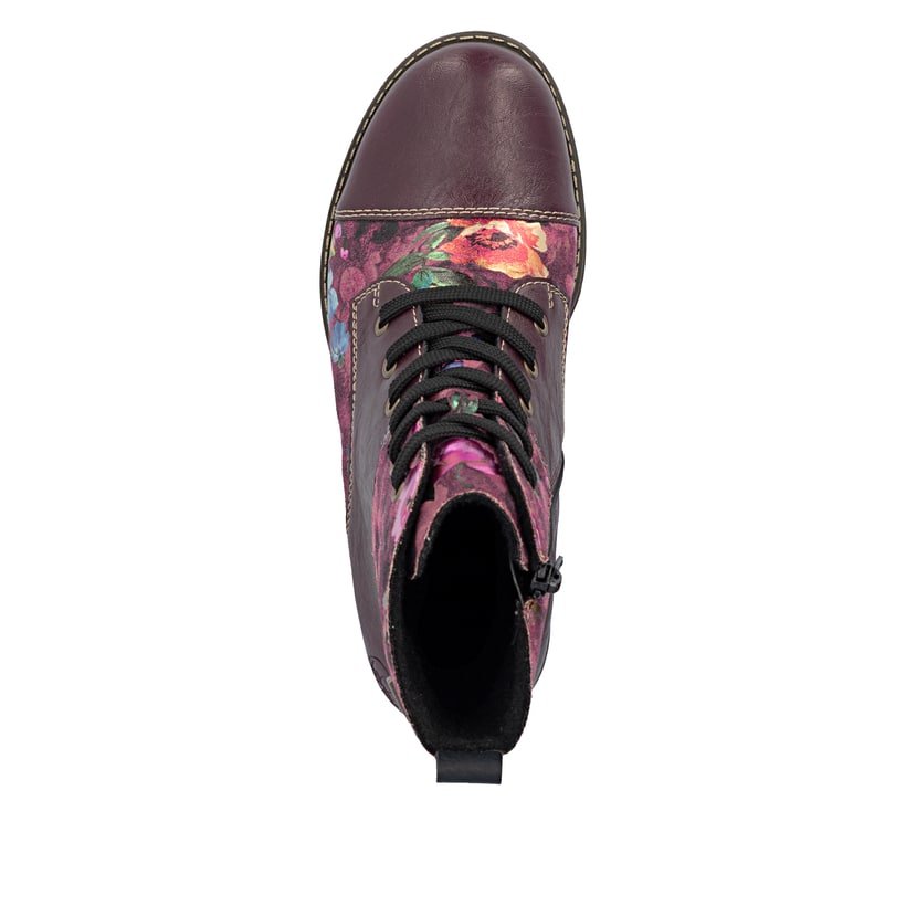 Bottes à lacets Rieker rouges femmes 74800-30 avec membrane RiekerTEX. Chaussure vue de dessus.