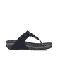 Schwarze vegane Rieker Damen Zehentrenner V1466-00 mit dekorativer Blume. Schuh Innenseite.