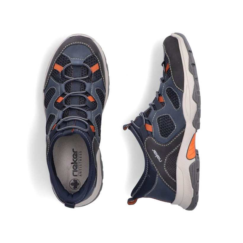 Chaussons Rieker bleus pour homme B8350-14 avec fonction slip-in Ready2GO. Chaussure vue de dessus, couchée.
