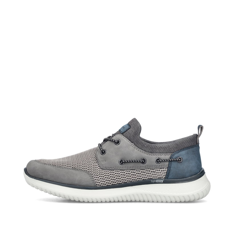 Mocassins Rieker gris pour homme B9643-42 avec bande élastique. Côté extérieur de la chaussure.