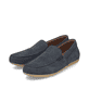 Blaue Rieker Herren Slipper 09555-14 mit Elastikeinsatz sowie Löcheroptik. Schuhpaar seitlich schräg.