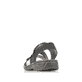 Schwarze Rieker Damen Riemchensandalen 64573-00 mit einem Klettverschluss. Schuh von hinten.