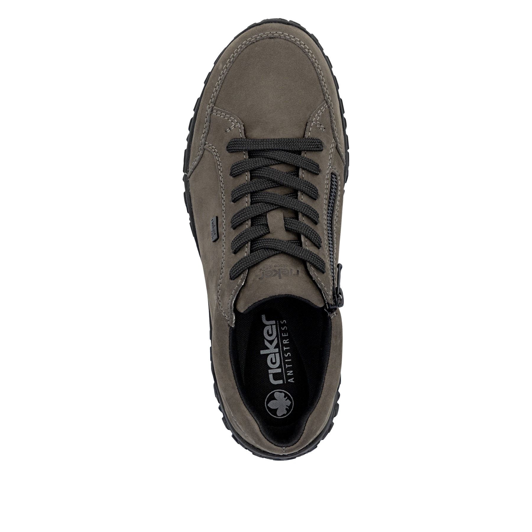 Dunkelgraue Rieker Herren Schnürschuhe 08101-45 aus Rauleder. Schuh von oben.