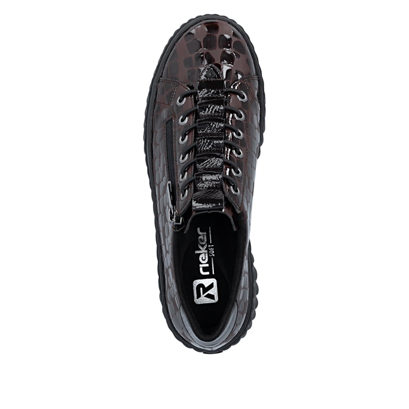 Dunkelbraune Rieker Damen Sneaker Low N2555-25 mit einem Reißverschluss. Schuh von oben.